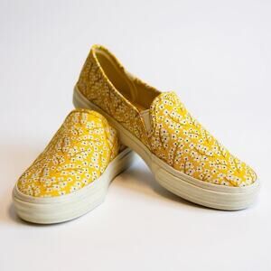 KEDS Double Decker Yellow Floral Slip-On Canvas Sneakers Women Size 8.5 M Shoes